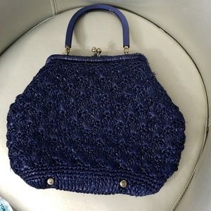 SOLD Vintage clasp purse blue